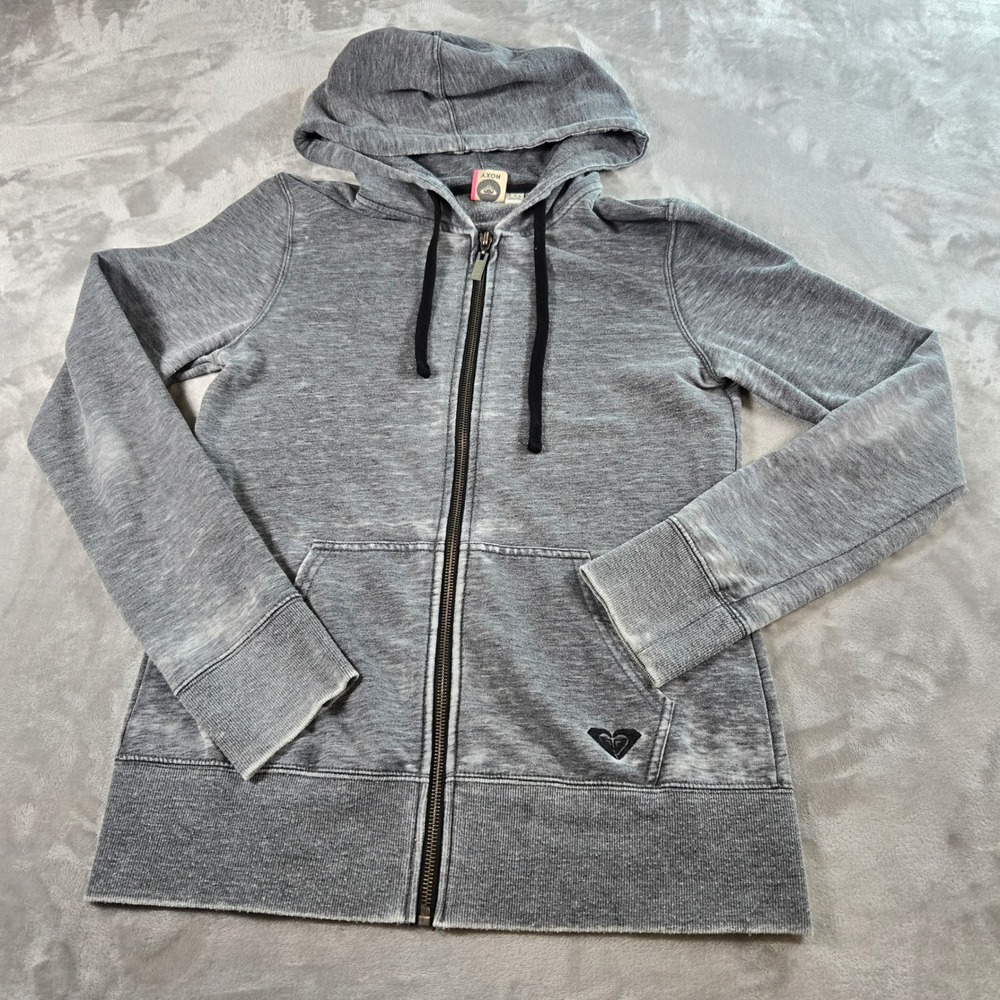 VTG Roxy Quicksilver‎ Gray Full Zip Hoodie Y2K 90s Sweatshirt Womens L Graphic